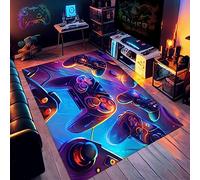 Xisnuient Tapis Chambre Ado Gamer Tapis Sol Gaming Chambre Deco Garcon Enfant Tapis De Salon Moderne Antidérapant 3D éclatant Néon Coloré Graffiti Console De Jeu Flanelle Doux Carpets (Gris,80x120cm)