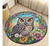 Xisnuient Tapis Rond Style Vitrail - Antidérapant Doux Lavable Tapis Circulaire avec Motifs Animaux Chat Hibou Papillon Paysage pour Chambre Salon Salle de Bain Décoration Intérieure, 60 cm, Color 1