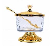 Xiuganpo Sucrier en Verre, Cadre en Fer à Bouche de 9,2 Cm, Pot à Bonbons et à Sel Décoratif renforcé à Haute Transparence, Station à café de Comptoir de Cuisine avec Couvercle et Cuillère de (GOLD)