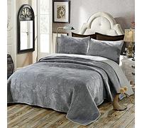 XIUWOUG Couvre lit 2 Personnes 220x240 Gris Dessus De Lit Matelassé 3 pièces en Velours Jeté De Lit Multifonction Léger Couverture avec 2 Taies d'oreiller