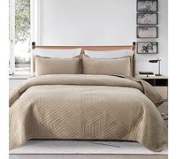 XIUWOUG Couvre Lit 2 Personnes 220X240cm, Couverture Courtepointe Patchwork, Boutis Couvre-Lit Matelassé en Microfibre, Dessus De Lits Et Couvre-Lits De Luxe,Camel,2X Pillowcases