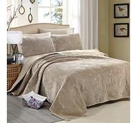 XIUWOUG Couvre Lit Matelassé De Luxe en Velours,Imprimé en Peluche Dessus De Lit 2 Personnes Jeté De Lit Multifonction Léger Couverture avec 2 Taies d'oreiller,Beige,270X230cm