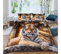 XIWEIER Parure de Lit 3 Pièces Tigre Animal la forêt Housse Couette 200x200 Enfant 2 Personnes 3D Motif avec Fermeture Éclair Hypoallergique Microfibre Taies d'oreiller 50x75 cm, 200x200+50x75cmx2