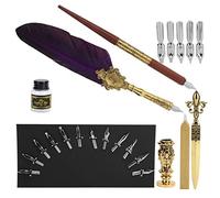 Xixian Plume Vintage avec Support en Métal Sculpté et Kit de Sceau de | Kit de stylo plume élégant, en bois et en acier inoxydable, pour l\'écriture calligraphique, l\'artisanat d\'art, comprend