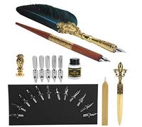Xixian Plume Vintage avec Support en Métal Sculpté et Kit de Sceau de | Kit de stylo plume élégant, en bois et en acier inoxydable, pour l\'écriture calligraphique, l\'artisanat d\'art, comprend