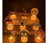 XIXIMENG Lot de 12 bougies électroniques pour décoration d'Halloween, fantôme, festival, Halloween, décoration de vent, bougie moulée par injection, veilleuse