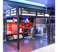 xixiworkshop Lit mezzanine 140 x 200 cm style gaming avec bureau Noir | Lit mezzanine peu encombrant, avec espace de rangement, lit simple anti-chute sans matelas
