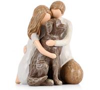 XIYOUQI Figurine de couple avec chien - Statue commémorative pour les amoureux des chiens, en résine peinte à la main, souvenir de condoléances pour la perte de chiens, sculpture d'animal de famille