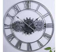 XJBTBA Horloge Murale Artistique Romaine rétro, Grande Horloge Murale Ronde en métal, silencieuse, sans tic-tac, Fonctionne à Piles, 58 cm, Grande Horloge Murale Industrielle pour Salon, Chambre à