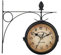 XJBTBA Horloge Murale Horloge Murale Horloge d'art Horloge Murale de, Horloge de Station Murale Double Face avec Support pour intérieur extérieur Maison Facile à Lire