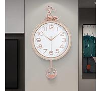 XJBTBA Horloge Murale Horloge Murale pour la décoration du Salon, Art de cerf Nordique, Horloge Murale à Pendule silencieuse sans tic-tac, décoration Murale, Horloge de Chambre à Coucher, Bureau, Or