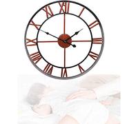 XJBTBA Horloge Murale rétro, Chiffres Romains, Grand Rond en métal Nordique muet sur l'heure, Salon rétro, Horloge Murale de précision Ronde forgée pour Salon/Chambre/Cuisine, go