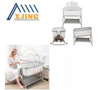 XJING Lit cododo avec moustiquaire-90*60*90-115cm-6 Hauteur réglable-Gris-Pieds dorés
