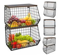 XJING-Lot de 2 corbeilles à fruits,Corbeille à fruits murale,Rangement pour légumes,fruits et pain 30*20*21cm