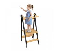 XJING-Tour pliante Montessori-Tour d'apprentissage pliable en bambou pour enfants-facile à assembler-2 à 6 ans-curry noir