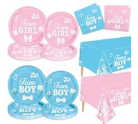 XJLANTTE Décorations révélatrices de genre - Y compris assiettes, serviettes, nappe Team Boy Team Girls pour fête prénatale, sexe de son ou d'elle, pour 20 invités(ensemble de 20 révélations de genre)