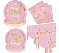 XJLANTTE Miss Onederful Lot de 122 décorations d'anniversaire - Assiettes d'anniversaire, serviettes, nappe, vaisselle pour fête prénatale, premier anniversaire de fille, pour 40 invités, JY-31