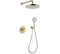 XJTNLB Colonne de Douche Or Brossé à Encastrer 25cm Pommeau de Douche à Effet Pluie Réglable à 360° et Douches à Main Mitigeur Monocommande Pour Salle de Bain