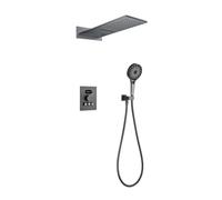 XJTNLB Douche Encastrable Thermostatique Gris Pistolet avec Affichage LED de La Température, Systeme Douche Cascade Réglable à 360° et Douches à Main