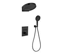 XJTNLB Kit Complet de Mitigeur à Encastrer de Douche avec 3 Sorties Noir Douche Cascade Pluie Rond, Thermostatique, Commande Piano
