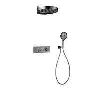 XJTNLB Kit Mitigeur Douche Thermostatique Encastrée Gris Canon Douche Cascade Pluie Rond, 3 Sorties, avec Douchette