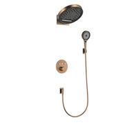 XJTNLB Kit Mitigeur Douche Thermostatique Encastrée Or Rose Brossé Douche Cascade Pluie Commande Piano, 3 Sorties, avec Douchette
