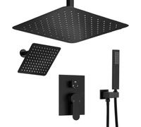 XJTNLB Mitigeur de Douche Encastré à Levier 16 Po Ciel de Pluie Douche Encastrable Plafond en Acier Inoxydable, Noir