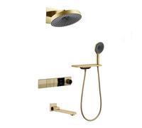 XJTNLB Mitigeur de Douche Encastré à Levier 3 Boutons Style Piano Tete de Douche Réglable à 360° Encastrable, Or Brossé