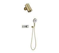 XJTNLB Mitigeur de Douche Encastré à Levier avec Affichage LED Pommeau de Douche Réglable à 360°, Or Brossé
