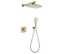 XJTNLB Mitigeur de Douche Encastré à Levier Ensemble de Pommeau de Douche Réglable à 360° et Douchette à Main 3 Modes Abs, Or Brossé