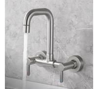 XJTNLB Mitigeur Lavabo Brossé Retro Robinet Salle de Bain Style Rétro Mural, Robinet Lavabo Deux Poignées Bec Pivotant à 360°,Double Mode