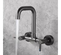 XJTNLB Mitigeur Lavabo Gris Pistolet Retro Robinet Salle de Bain Style Rétro Mural, Robinet Lavabo Deux Poignées Bec Pivotant à 360°,Mode Unique