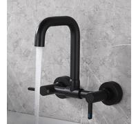 XJTNLB Mitigeur Lavabo Noir Retro Robinet Salle de Bain Style Rétro Mural, Robinet Lavabo Deux Poignées Bec Pivotant à 360°,Mode Unique