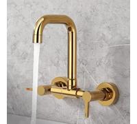 XJTNLB Mitigeur Lavabo Or Retro Robinet Salle de Bain Style Rétro Mural, Robinet Lavabo Deux Poignées Bec Pivotant à 360°,Mode Unique