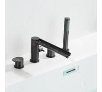 XJTNLB Robinet Baignoire 4 Trous Cascade Mitigeur Bain Douche Cascade | Robinet Baignoire sur Gorge avec Douchette Deux Poignées Mitigeur Salle de Bain Douche Baignoire, Or Brossé