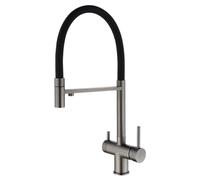 XJTNLB Robinet de Cuisine 3 Voies avec Douchette Extensible, Mitigeur 3 en 1 Robinet Osmoseur 3 Voies Mitigeur Evier Cuisine Double Poignée Mitigeur 3 en 1 Robinet Evier de Cuisine Gris Pistolet