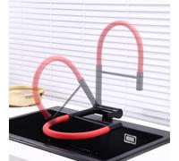 XJTNLB Robinet Rabattable Cuisine avec Douchette Mitigeur Flexible Cuisine | Robinet Evier de Cuisine Rotatif à 360° Mitigeur Pliable Cuisine Noir + Rouge