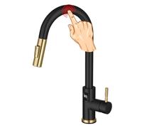 XJTNLB Robinets Tactiles D'Évier de Cuisine Noir + Or Brossé | Robinet de Cuisine avec Douchette Capteur Tactile Intelligent Activé Contrôle de La Température Led