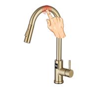XJTNLB Robinets Tactiles D'Évier de Cuisine Or Brossé | Robinet de Cuisine avec Douchette Capteur Tactile Intelligent Activé Contrôle de La Température Led