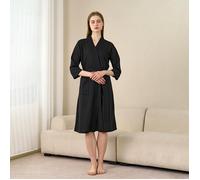 XJYDNCG Peignoir de bain femme en tissu gaufre,pour Femme et Homme,léger, 4 saisons - M - Noir