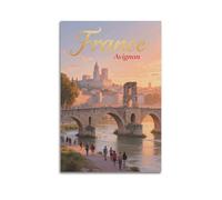 XKUGA Poster de voyage en France, Avignon, Pont D'Avignon, Palais des Papes, poster décoratif sur toile - Affiches murales et image d'art moderne pour chambre à coucher (50 x 75 cm)