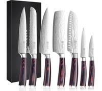 XL Premium Set de couteaux de cuisine 7 pièces Set de couteaux de cuisine professionnel de haute qualité avec lame tranchante Couteau de cuisine avec manche en bois Set de couteaux Boîte cadeau