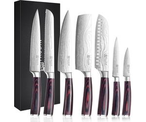 XL Premium Set de couteaux de cuisine 7 pièces Set de couteaux de cuisine professionnel de haute qualité avec lame tranchante Couteau de cuisine avec manche en bois Set de couteaux Boîte cadeau
