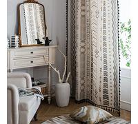 Xlabor - Rideaux Boho Vintage avec glands - Rideaux semi-occultants avec œillets - Coton lin - Rideau décoratif pour salon, chambre à coucher - Motif B - 150 x 220 cm - Lot de 1