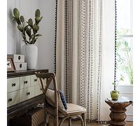 Xlabor - Rideaux Boho Vintage avec Tassel - Rideaux semi-occultants avec œillets - Rideau décoratif en coton et lin - Pour salon et chambre - Motif A - 150 x 160 cm - Lot de 1
