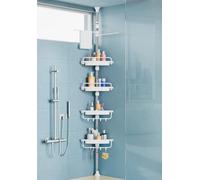 XLHOMO Étagère de Douche d'angle de 81,3 à 309,9 cm, Blanche, antirouille et sans perçage pour Salle de Bain, Baignoire, lavabo, Organiseur de Douche réglable avec 4 étagères brevetées Stables et