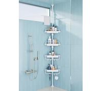XLHOMO Étagère de Douche d'angle sur Poteau Extensible de 81 à 310 cm, antirouille et sans perçage, Organiseur réglable avec 4 étagères brevetées Stables et Porte-Serviettes, Blanc