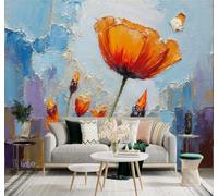 XLMING 3D Papier Peint Dessin À La Main Fleurs Orange Abstrait Bleu Violet | Texture Soyeuse Haut de Gamme Adaptée au Bureau à la Salle Manger au Coin Canapé Chambre Salon et Mur Derrière TV-200cm×140cm