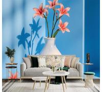 XLMING 3D Papier Peint Fleurs Roses Vase Blanc Minimaliste Abstrait Bleu | Texture Soyeuse Haut de Gamme Adaptée au Bureau à la Salle Manger au Coin Canapé Chambre Salon et Mur Derrière TV-150cm×105cm
