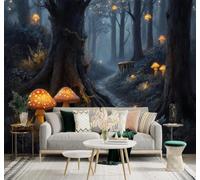 XLMING 3D Papier Peint Forêt Nuit Sentier Champignons Lumineux Lumières | Soie Texturée Haut de Gamme Idéale Pour le Bureau la Salle à Manger Salon Chambre Canapé et Décoration Murale-400cm×280cm